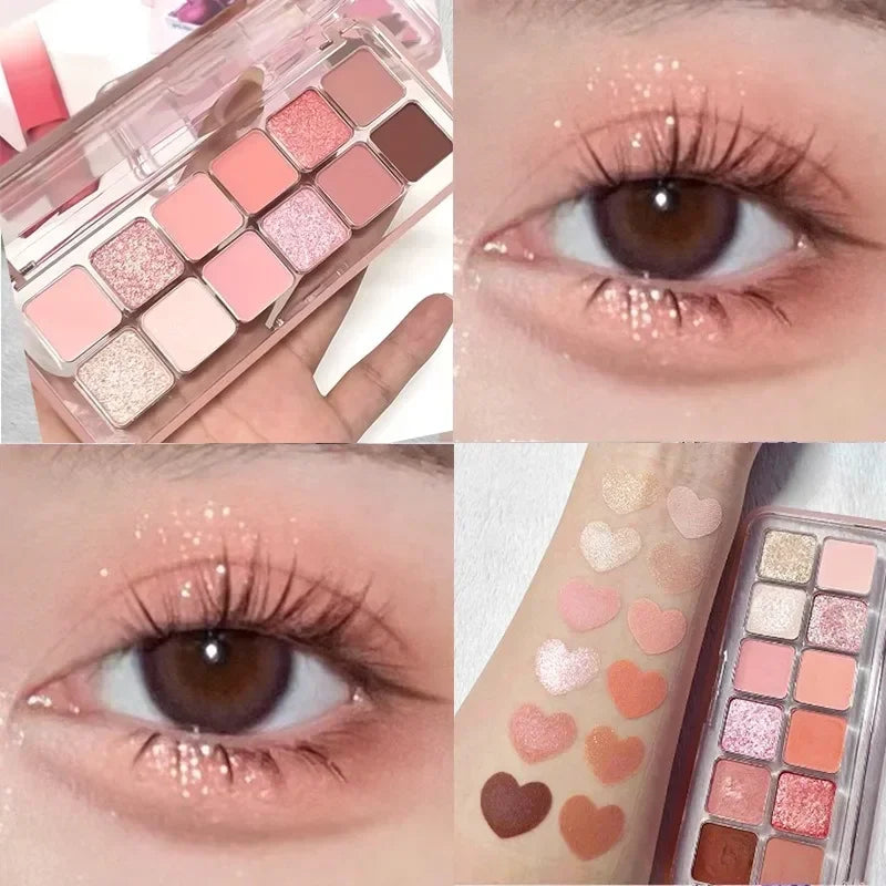 12 Colors Pink Eye Shadow Pallet Clear Glitter Pearl