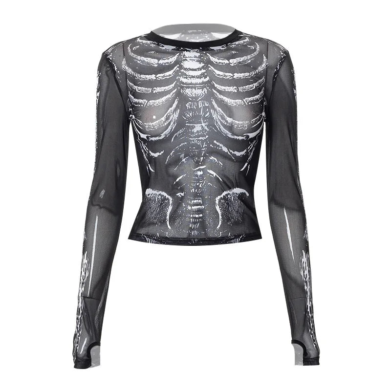 Gothic Skeleton Pattern Round Neck Long Sleeve