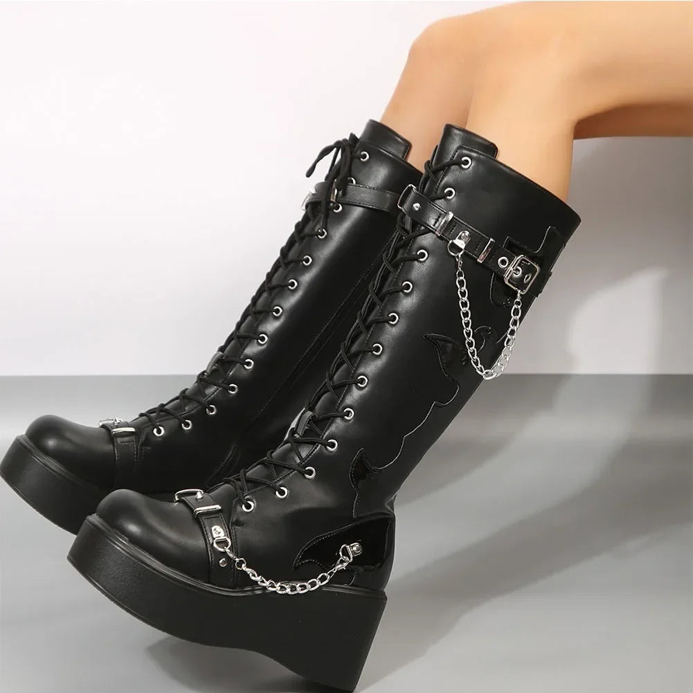 Platform brand new Design Gothic Street Women Boots Wedge High Heel Mary Janes Cosplay Dark Black Shoes For Woman Lolita Booties