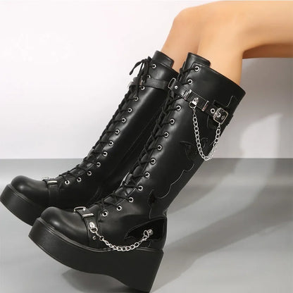Platform brand new Design Gothic Street Women Boots Wedge High Heel Mary Janes Cosplay Dark Black Shoes For Woman Lolita Booties