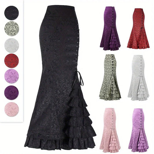 Skirts for Women's Gothic Skirts Jacquard Long Skirts Lace-up Hip Fishtail Skirts