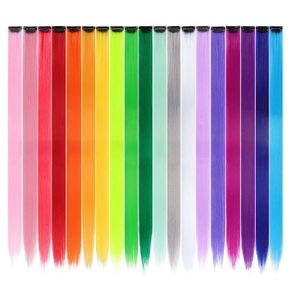 Colorful Highlight Clip in Straight Hair Extensions 50cm Synthetic Hairpieces