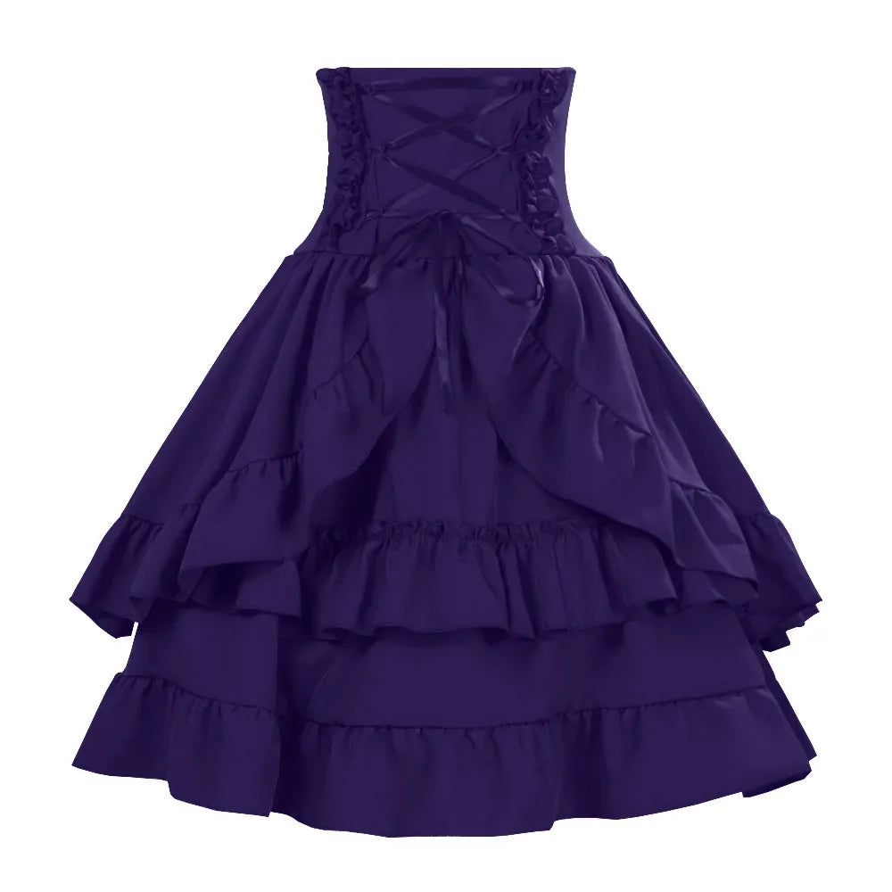 Victorian Period Skirt Girls Black Gothic Style Multi-layer Cake Half Dress Princess Cosplay Banquet Lolita