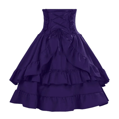 Victorian Period Skirt Girls Black Gothic Style Multi-layer Cake Half Dress Princess Cosplay Banquet Lolita