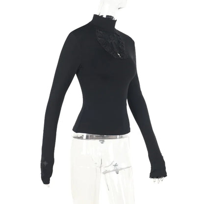 Goth Mesh Patchwork Cross Turtleneck Pullovers
