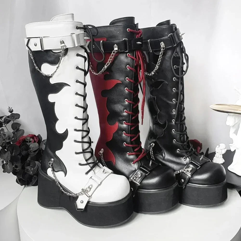 Platform brand new Design Gothic Street Women Boots Wedge High Heel Mary Janes Cosplay Dark Black Shoes For Woman Lolita Booties