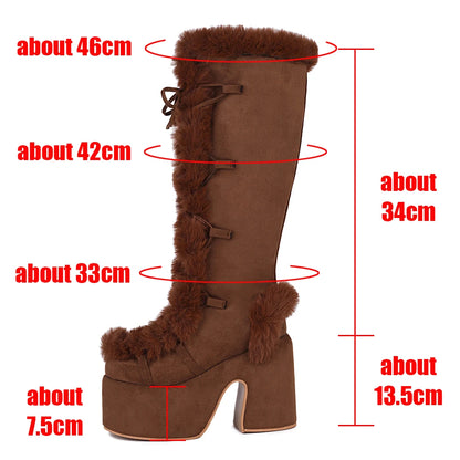 Ladies Goth Platform Boots Fashion Zip Faux Fur Chunky High Heels women's Boots Party Street Autumn Winter Woman Shoes