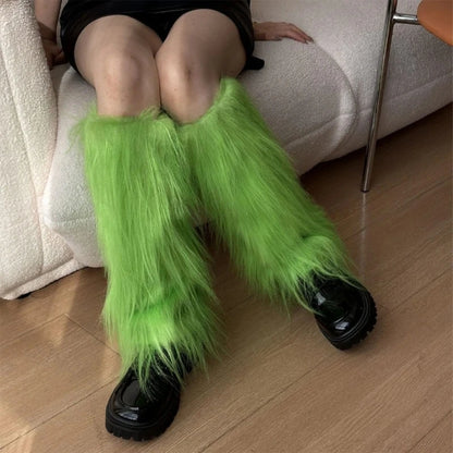Harajuku Punk Fuzzy Leg Warmers for Women Soft Thickened Plush Boot Cuffs Covers for Winter Fashion and Costume Parties