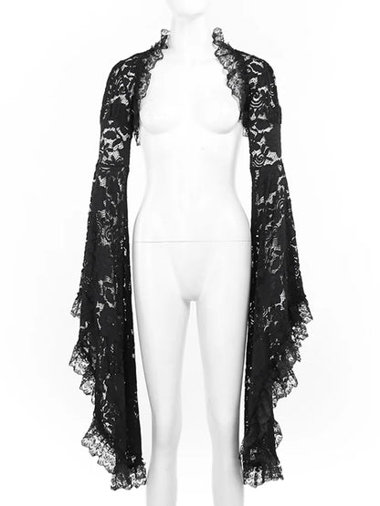 Dark Black Goth Vintage Flared Sleeve Lace Shoulder Cover