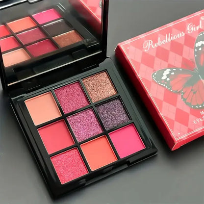 9-Grid Red Eyeshadow Palette Eye Shadow Makeup Long Lasting