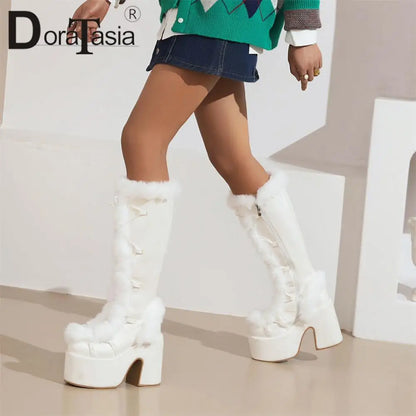 Ladies Goth Platform Boots Fashion Zip Faux Fur Chunky High Heels women's Boots Party Street Autumn Winter Woman Shoes