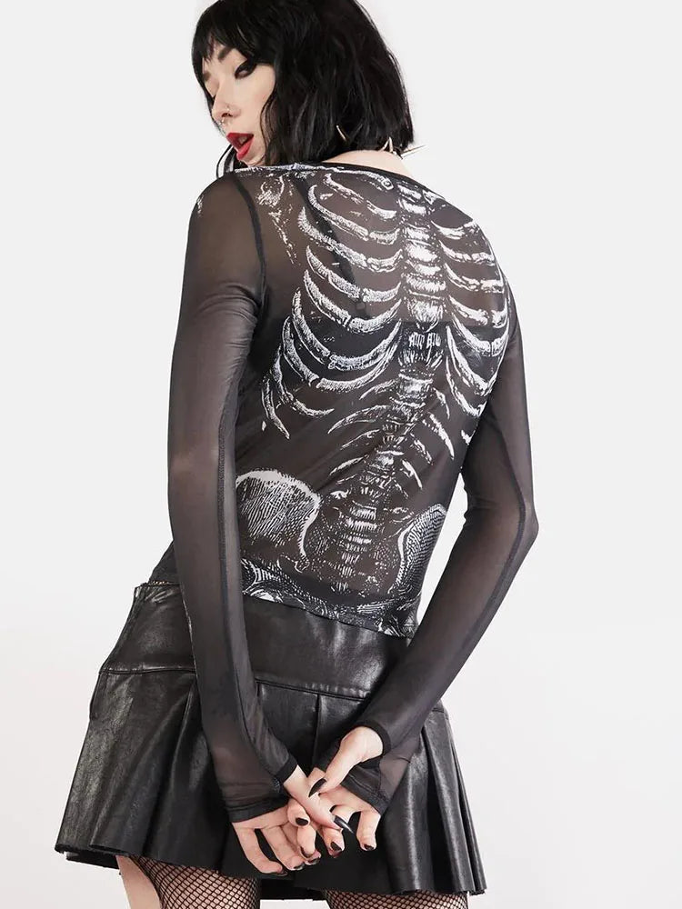 Gothic Skeleton Pattern Round Neck Long Sleeve