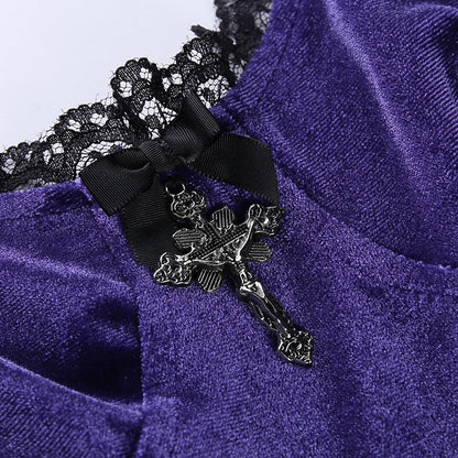 Goth Purple Dress Vintage Velvet A Line Lolita Dress Aesthetic Gothic High Waist Ladies Club Party Dresses