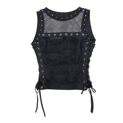 Gothic Crop Tops Tanks Trendy Camisole Fishnet Backless  Vest