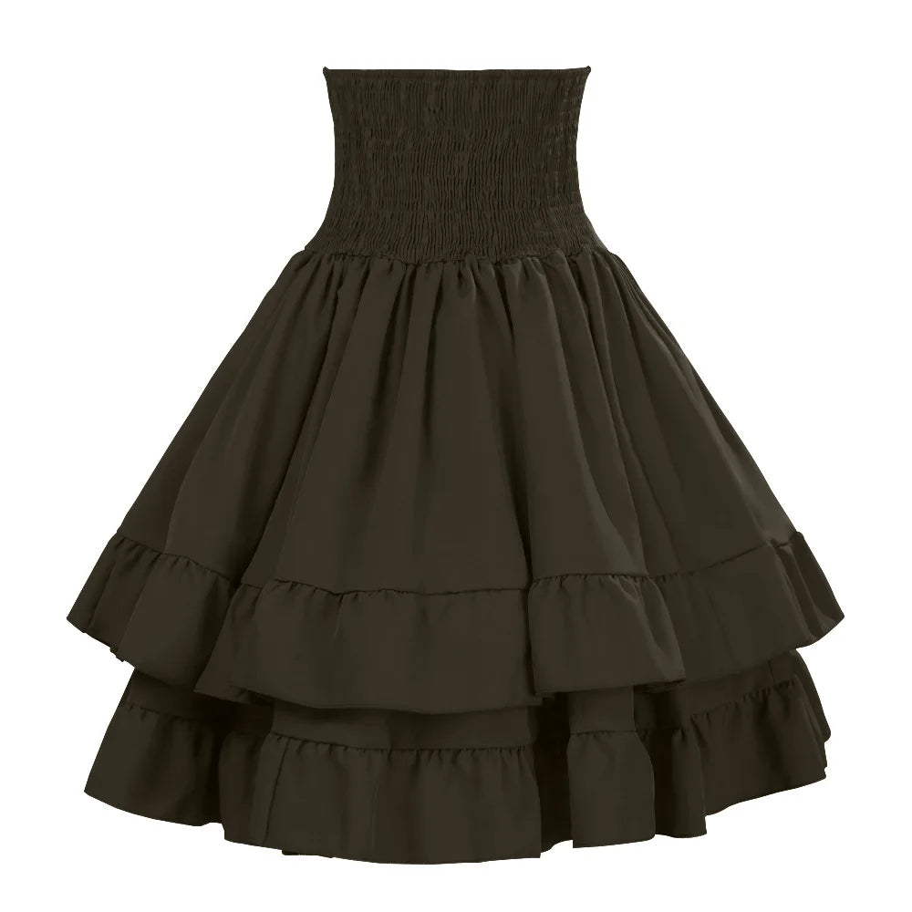 Victorian Period Skirt Girls Black Gothic Style Multi-layer Cake Half Dress Princess Cosplay Banquet Lolita