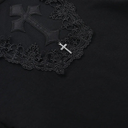 Goth Mesh Patchwork Cross Turtleneck Pullovers