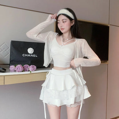 Gothic Sexy Ruffle Tiered Skirts Women Cute Lolita Style Lace Cake Skirt Girl Kawaii Clothes High Waist Solid A-Line Mini Skirt