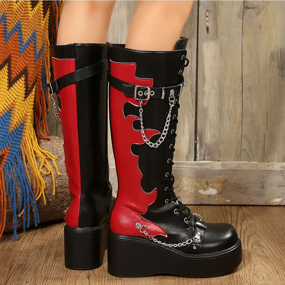 Platform brand new Design Gothic Street Women Boots Wedge High Heel Mary Janes Cosplay Dark Black Shoes For Woman Lolita Booties