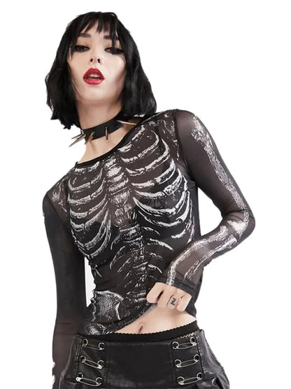 Gothic Skeleton Pattern Round Neck Long Sleeve