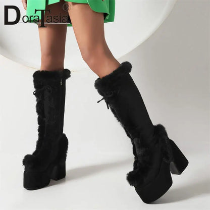 Ladies Goth Platform Boots Fashion Zip Faux Fur Chunky High Heels women's Boots Party Street Autumn Winter Woman Shoes