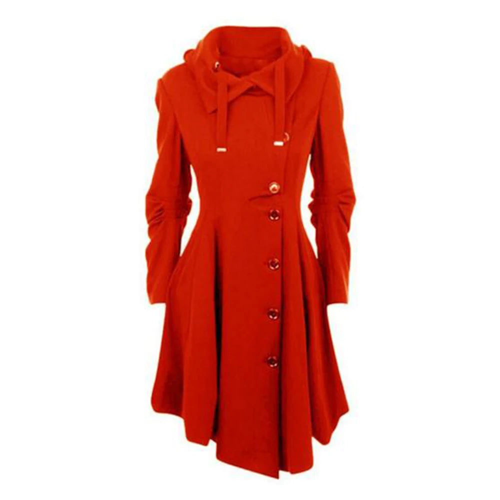 Goth Overcoat Trench Coat Long Slim Asymmetric Lapel Collar Button