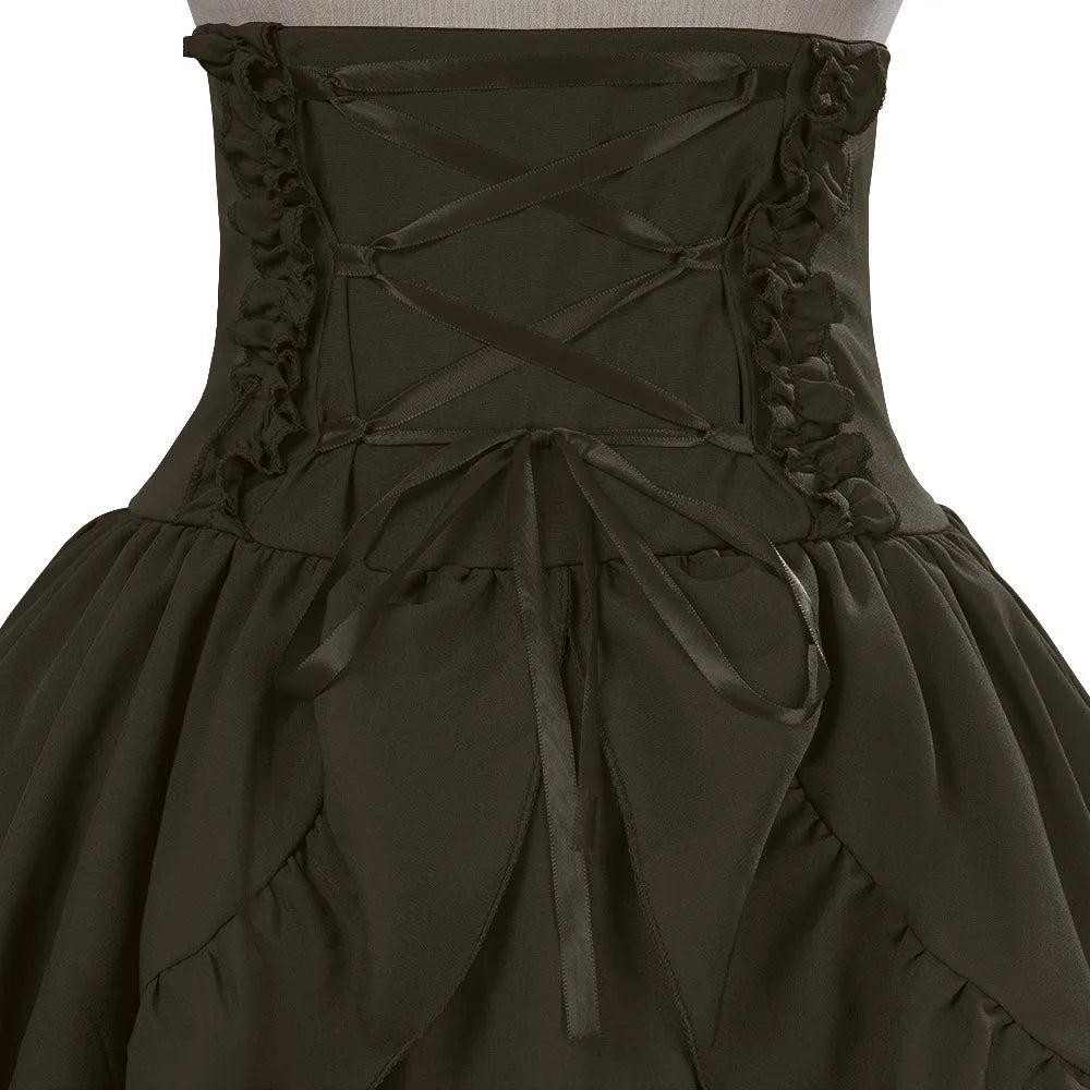Victorian Period Skirt Girls Black Gothic Style Multi-layer Cake Half Dress Princess Cosplay Banquet Lolita