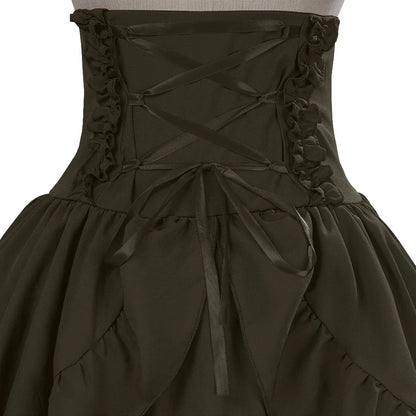 Victorian Period Skirt Girls Black Gothic Style Multi-layer Cake Half Dress Princess Cosplay Banquet Lolita
