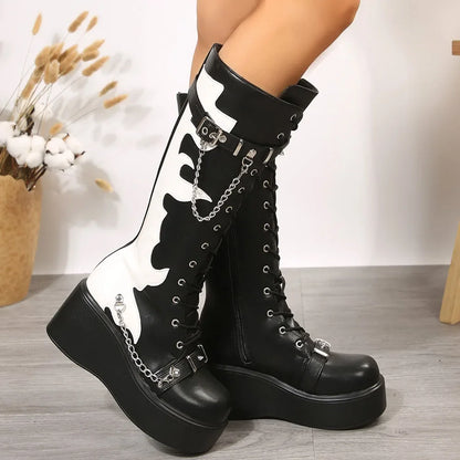 Platform brand new Design Gothic Street Women Boots Wedge High Heel Mary Janes Cosplay Dark Black Shoes For Woman Lolita Booties