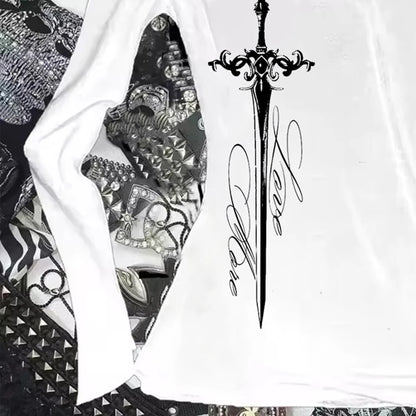 Harajuku Aesthetics Punk Letter cross Print Y2K T-shirt Hip Hop Streetwear Baby Tee Fashion Goth High Street Long sleeve Tops