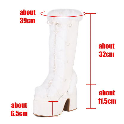 Ladies Goth Platform Boots Fashion Zip Faux Fur Chunky High Heels women's Boots Party Street Autumn Winter Woman Shoes