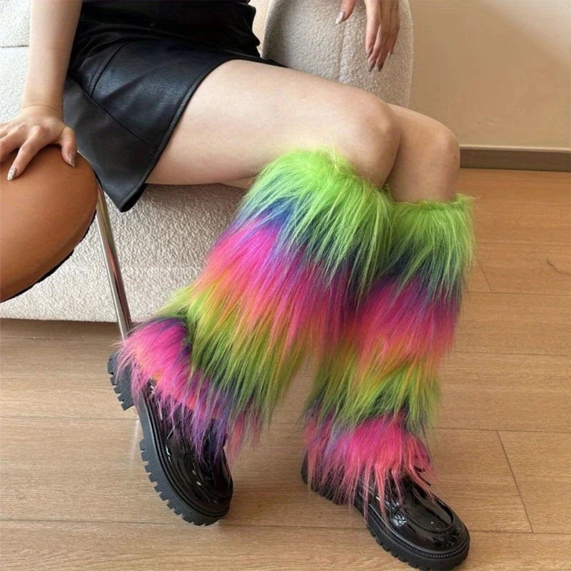Harajuku Punk Fuzzy Leg Warmers for Women Soft Thickened Plush Boot Cuffs Covers for Winter Fashion and Costume Parties
