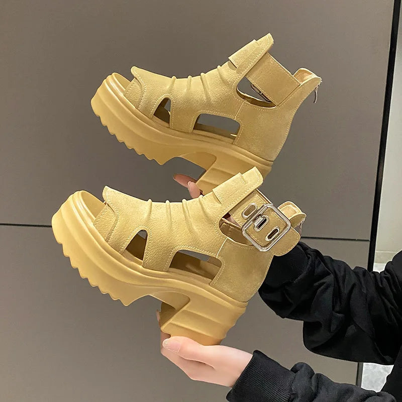 Gothic Platform Sandals Women Summer Wedges Peep Toe Gladiator Shoes Woman Thick Bottom 8cm High Heels Sandalias Mujer