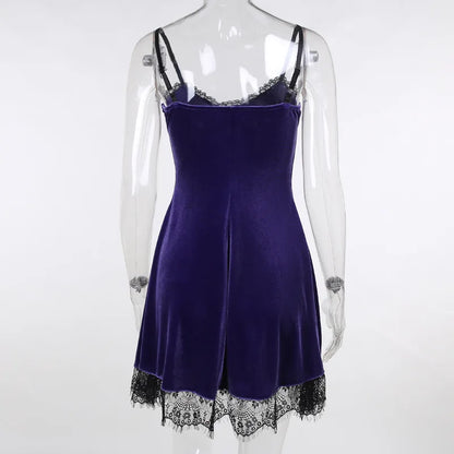 Goth Purple Dress Vintage Velvet A Line Lolita Dress Aesthetic Gothic High Waist Ladies Club Party Dresses