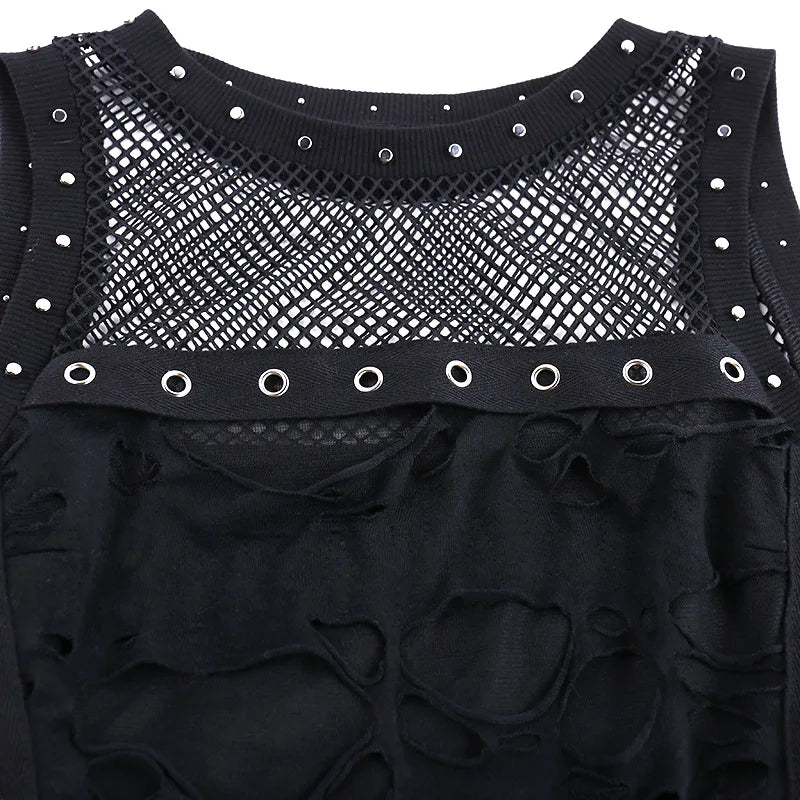 Gothic Crop Tops Tanks Trendy Camisole Fishnet Backless  Vest