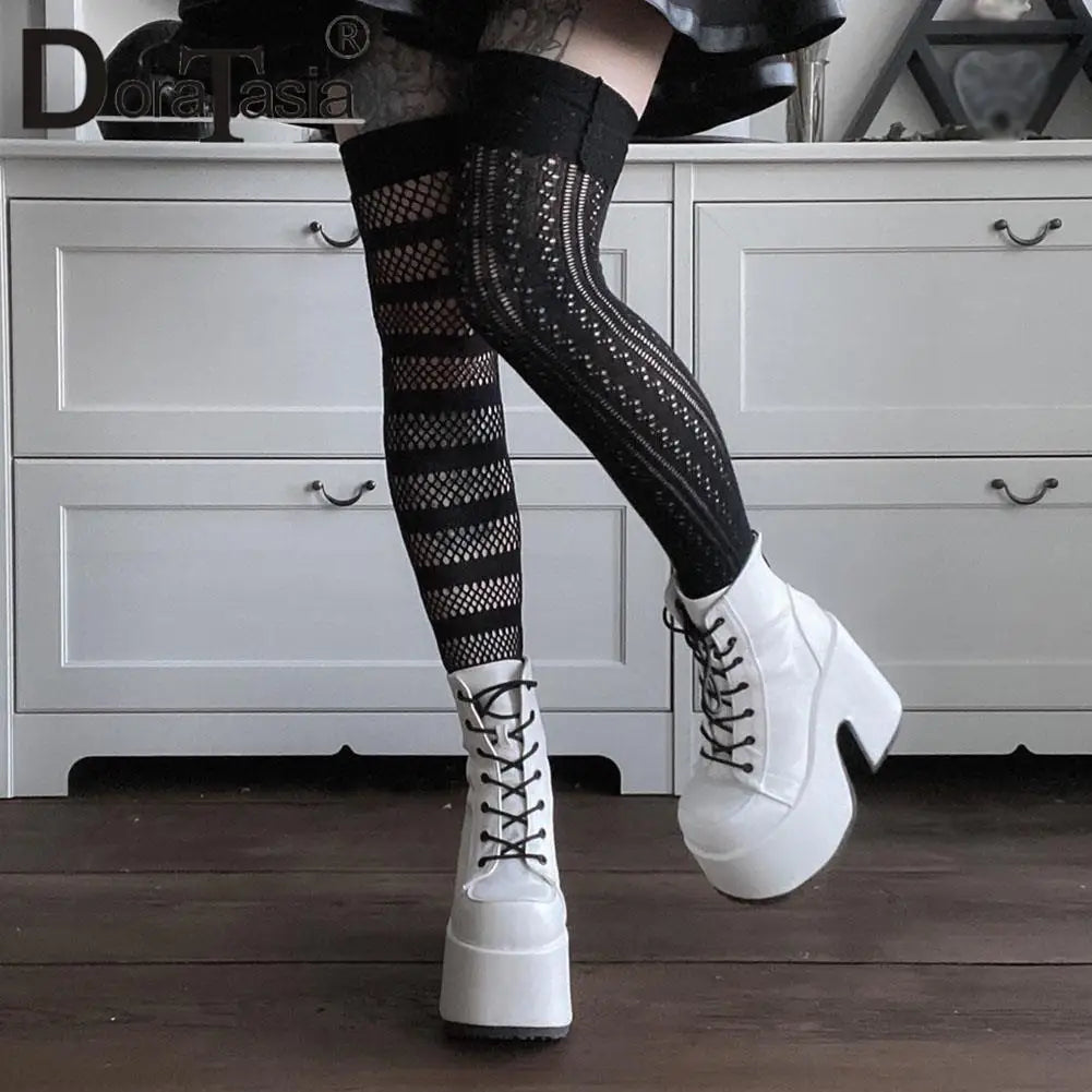 Ladies Goth Platform Boots Fashion Zip Faux Fur Chunky High Heels women's Boots Party Street Autumn Winter Woman Shoes