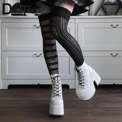 Ladies Goth Platform Boots Fashion Zip Faux Fur Chunky High Heels women's Boots Party Street Autumn Winter Woman Shoes