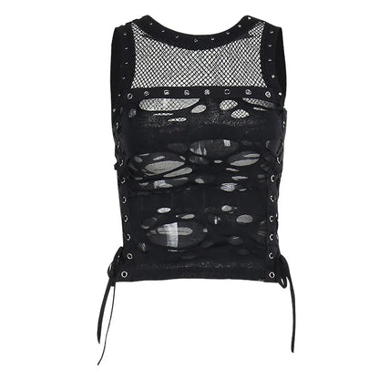Gothic Crop Tops Tanks Trendy Camisole Fishnet Backless  Vest