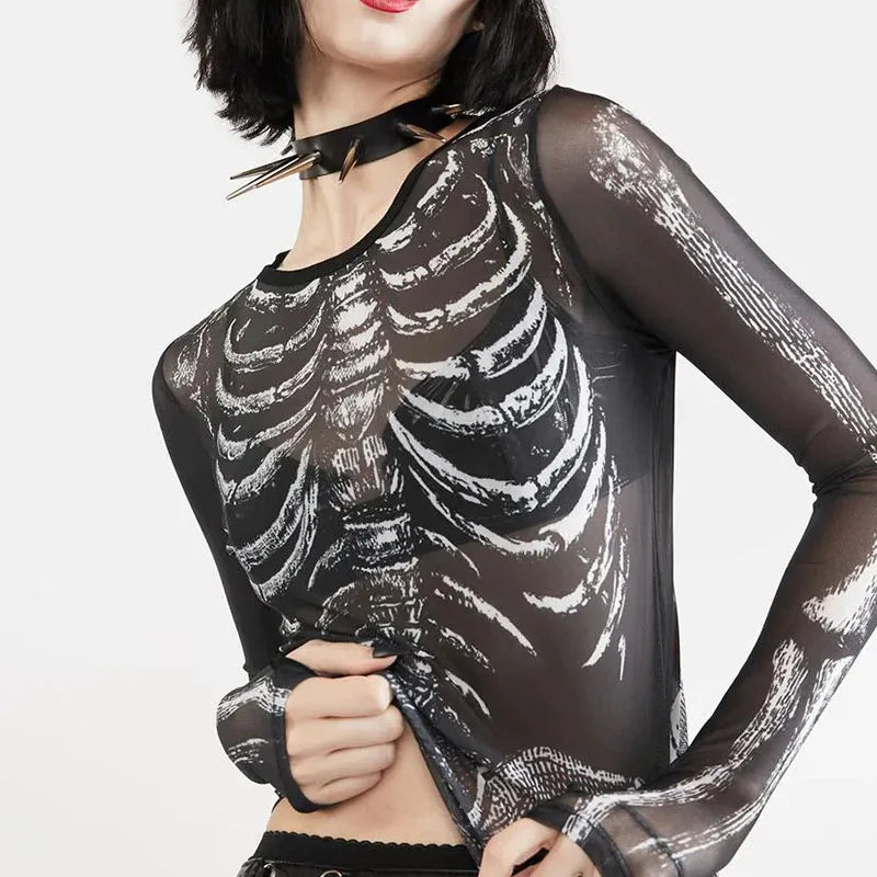 Gothic Skeleton Pattern Round Neck Long Sleeve