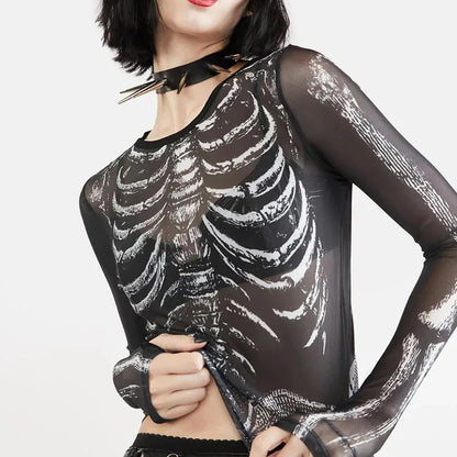 Gothic Skeleton Pattern Round Neck Long Sleeve