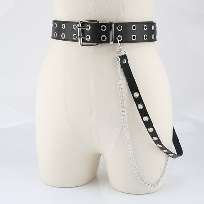 Gothic Style Double-breasted Buttonhole Belt Decoration Waist Chain Strap