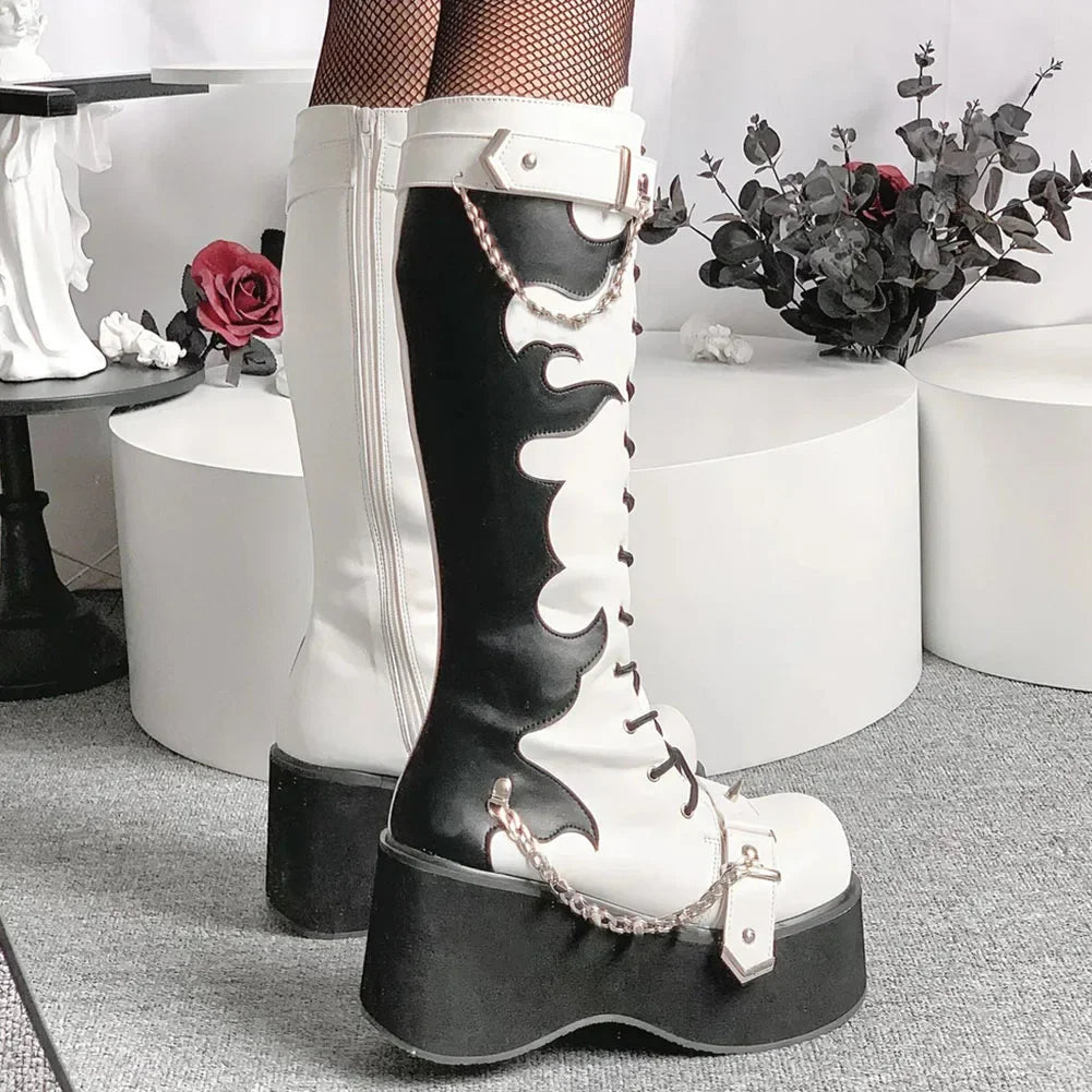 Platform brand new Design Gothic Street Women Boots Wedge High Heel Mary Janes Cosplay Dark Black Shoes For Woman Lolita Booties