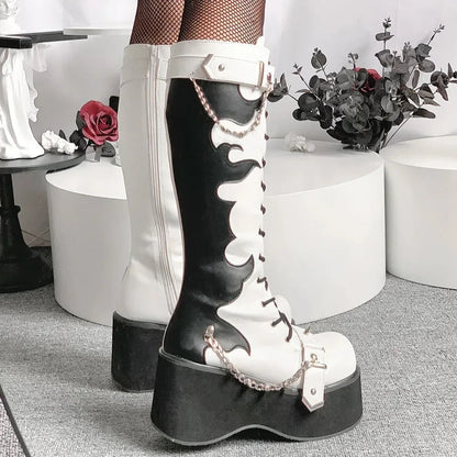 Platform brand new Design Gothic Street Women Boots Wedge High Heel Mary Janes Cosplay Dark Black Shoes For Woman Lolita Booties