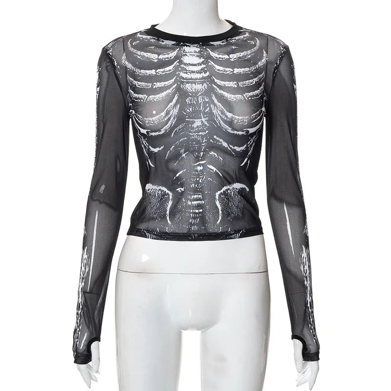 Gothic Skeleton Pattern Round Neck Long Sleeve