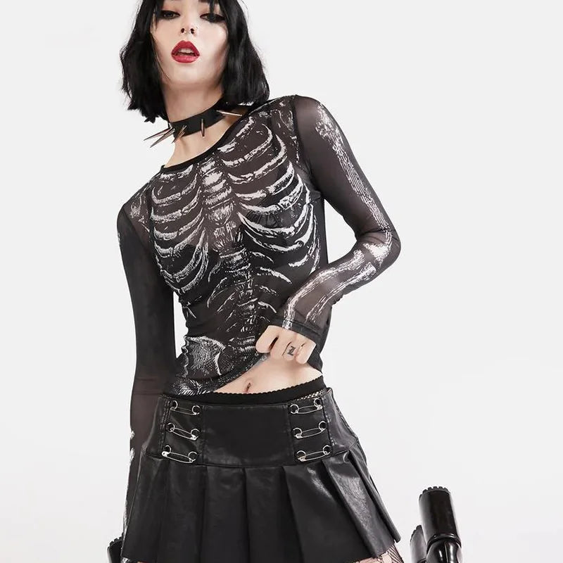 Gothic Skeleton Pattern Round Neck Long Sleeve