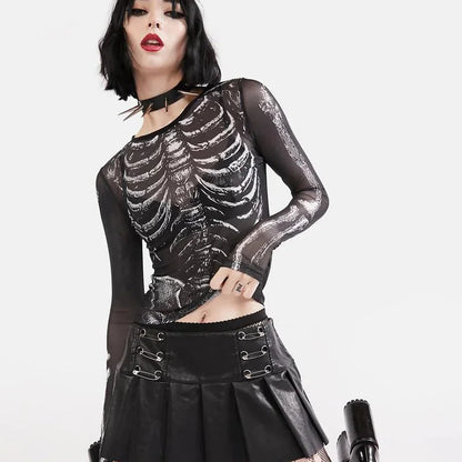 Gothic Skeleton Pattern Round Neck Long Sleeve