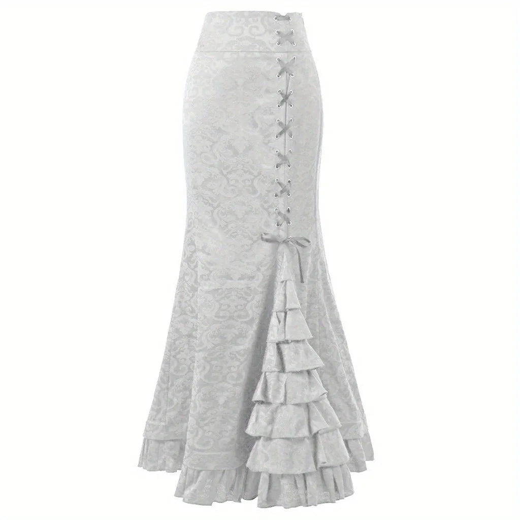 Skirts for Women's Gothic Skirts Jacquard Long Skirts Lace-up Hip Fishtail Skirts