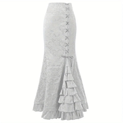 Skirts for Women's Gothic Skirts Jacquard Long Skirts Lace-up Hip Fishtail Skirts