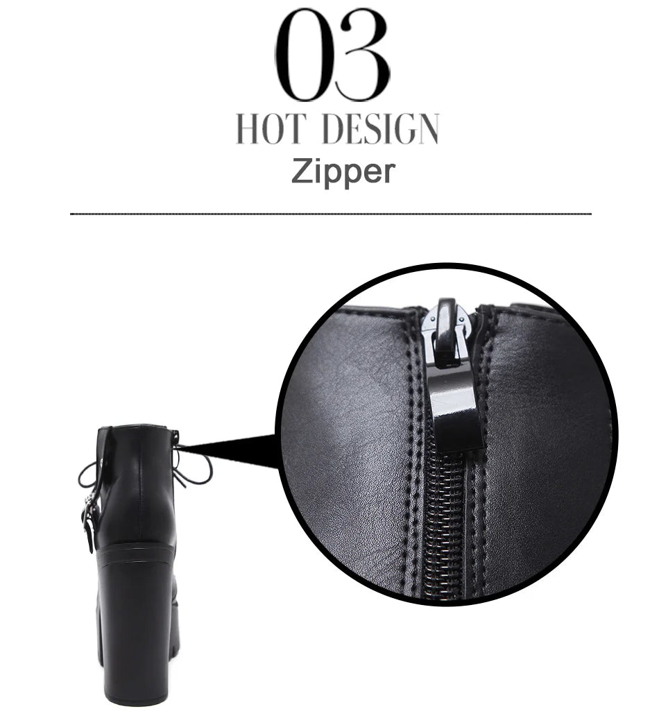 Gdgydh Goth Heeled Boots for Women Nightclub High Platform Heels Shoes Fashion Belt Buckle Short Boots with Zipper