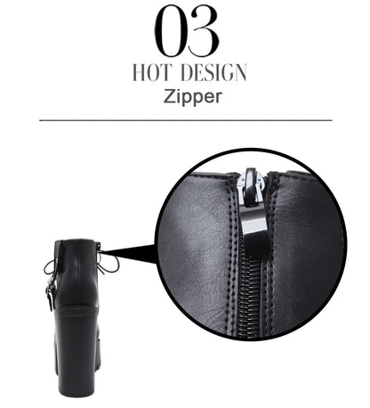 Gdgydh Goth Heeled Boots for Women Nightclub High Platform Heels Shoes Fashion Belt Buckle Short Boots with Zipper