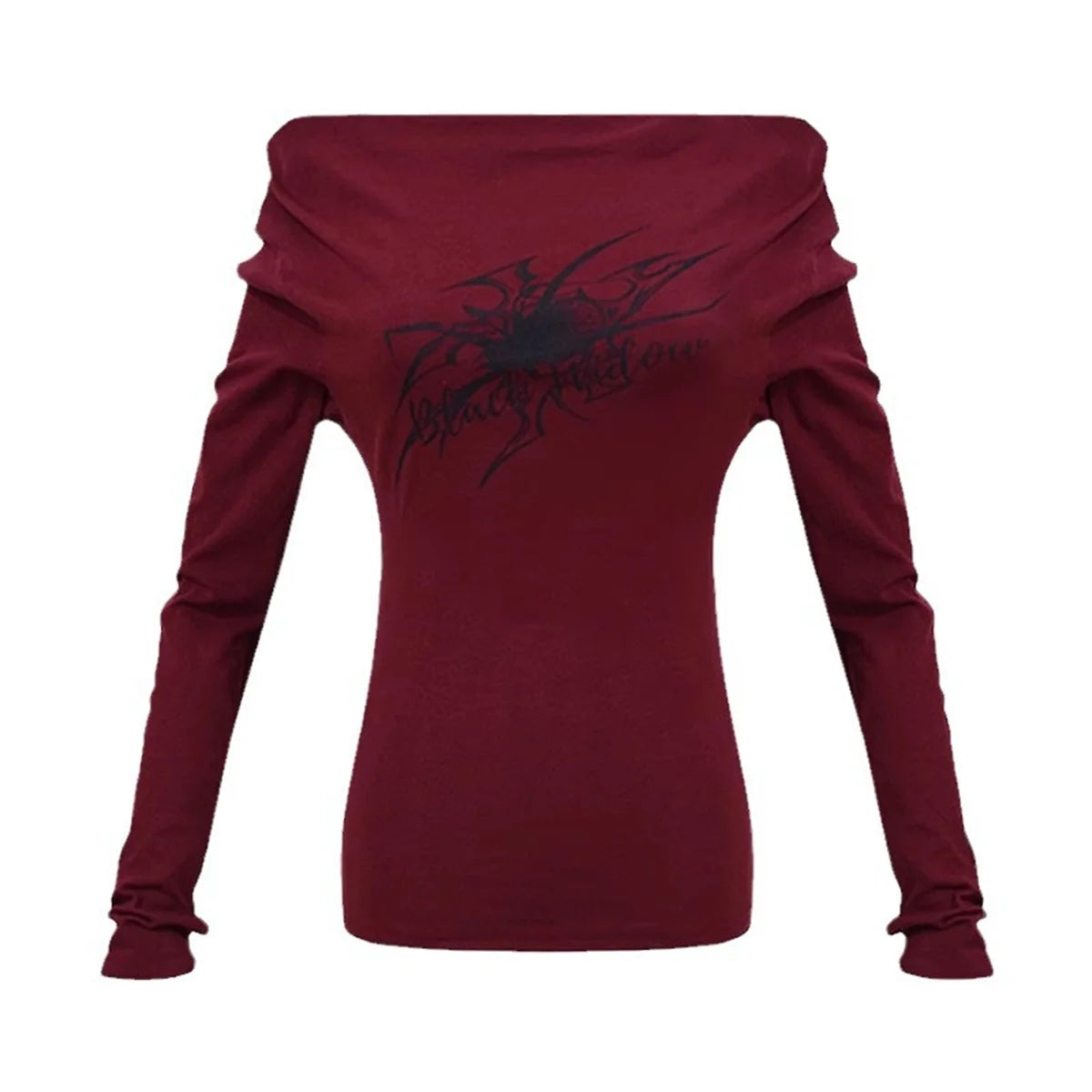Gothic Print T-Shirts Long Sleeve Off the Shoulders Tops